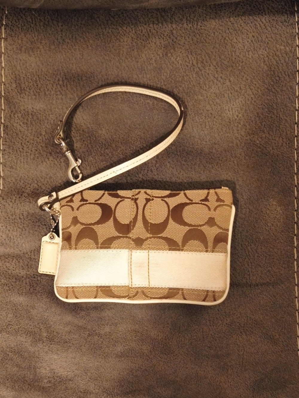 Coach Signature Canvas Wristlet in Brown and Cream